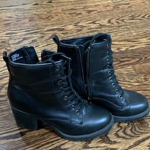 Black heeled combat style boots
